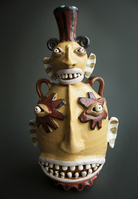 Folk Art Face Pot by Carl Block of Waxahachie Texas 