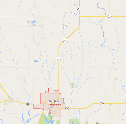 Tishomingo and Blue River Map - Wide