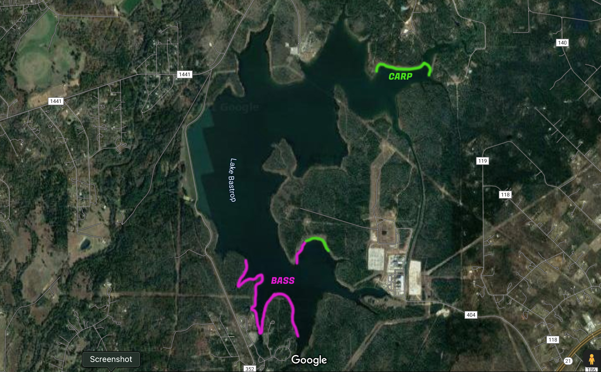 Bastrop Lake Fish Map